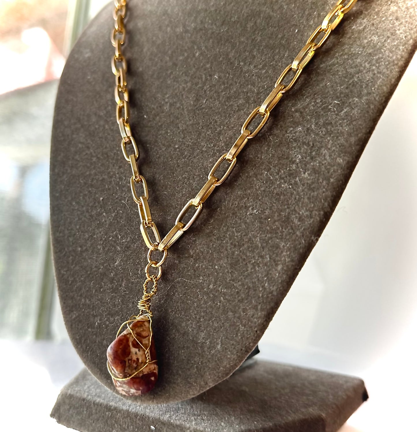 Spessartine Garnet in Limestone Necklace