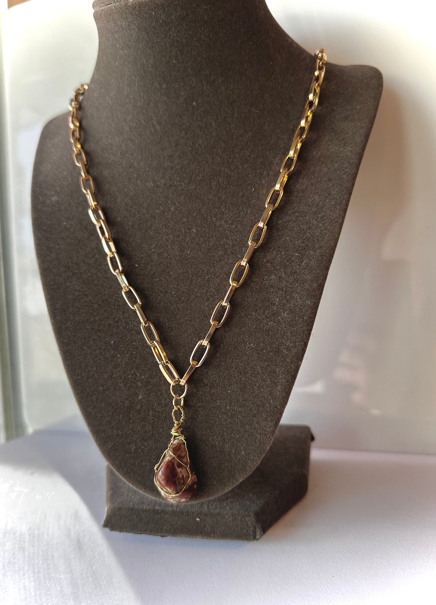 Spessartine Garnet in Limestone Necklace