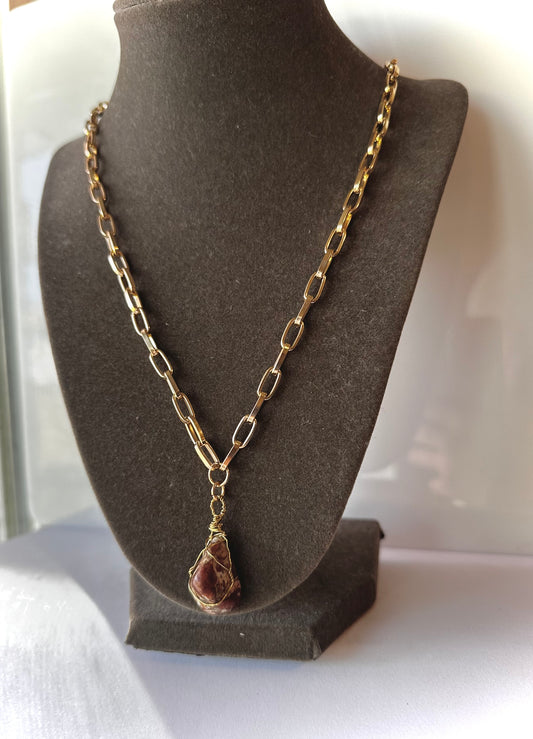 Spessartine Garnet in Limestone Necklace